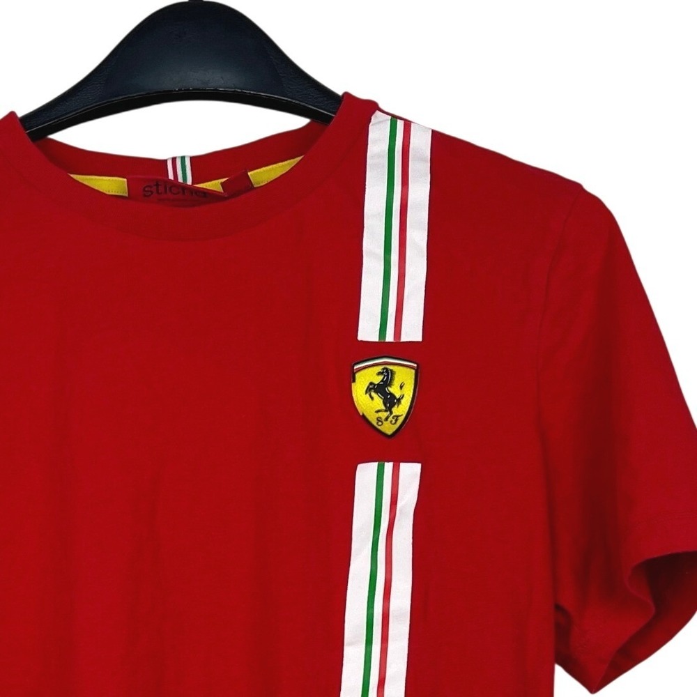 Scuderia Ferrari Mens Small Red Racing Shield Graphic T-Shirt Italian Stripe F1